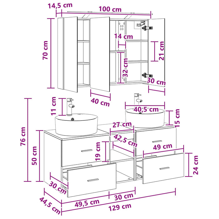Set de mobilier pentru baie 4 pcs Stejar Sonoma WALTI