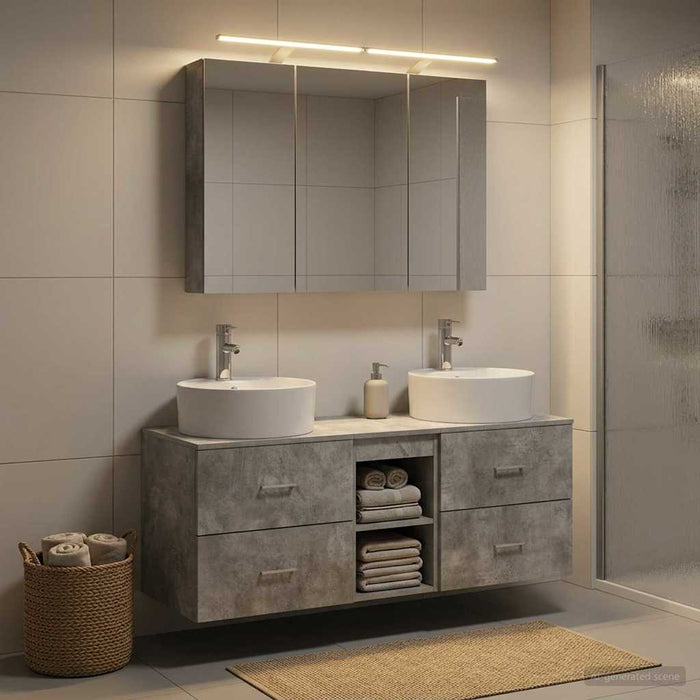 Set de mobilier pentru baie 4 buc. Gri Beton - WALTI WALTI