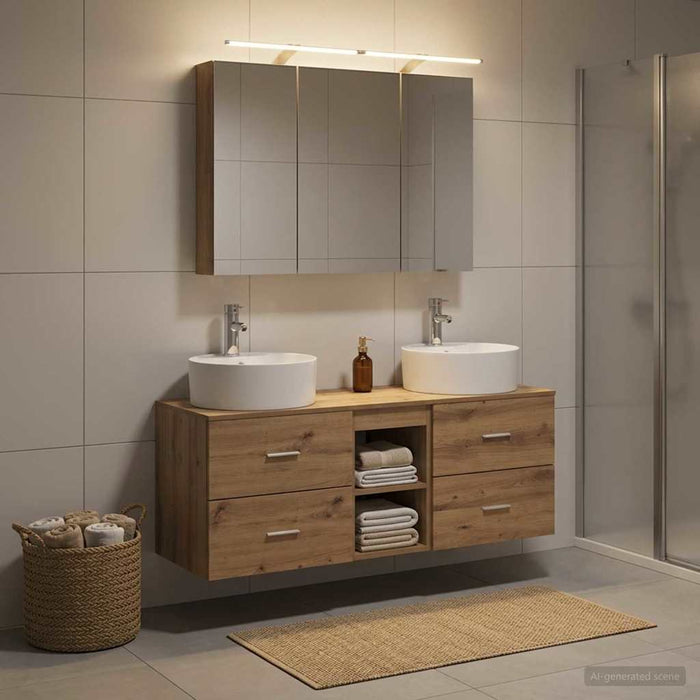 Set de mobilier pentru baie 4 pcs Stejar Artizanal WALTI