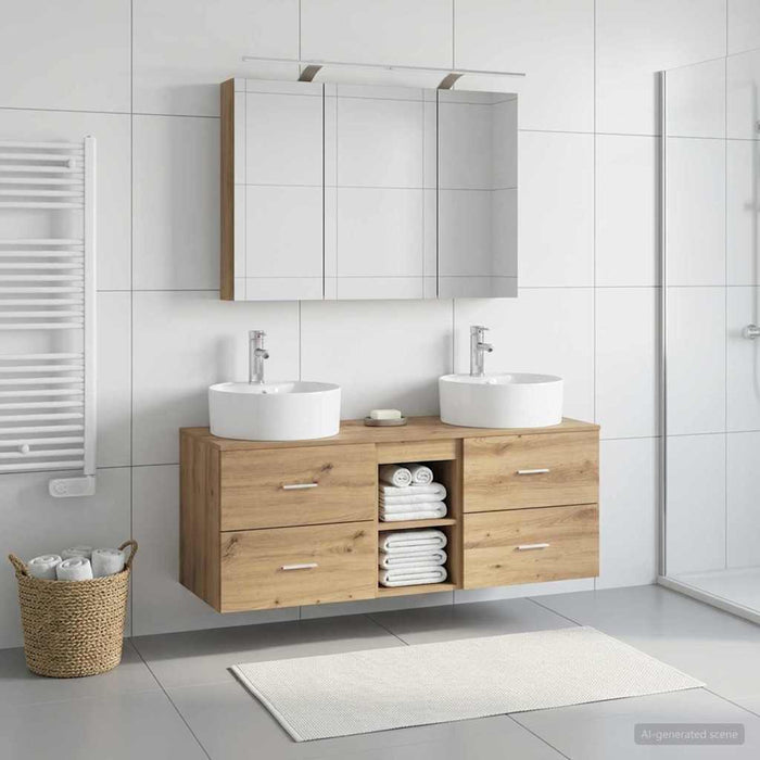Set de mobilier pentru baie 4 pcs Stejar Artizanal WALTI