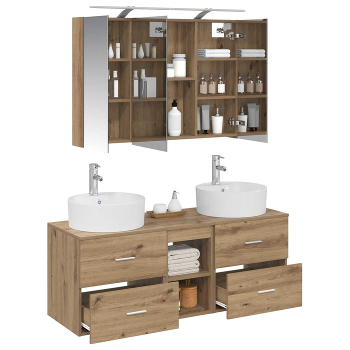 Set de mobilier pentru baie 4 pcs Stejar Artizanal WALTI