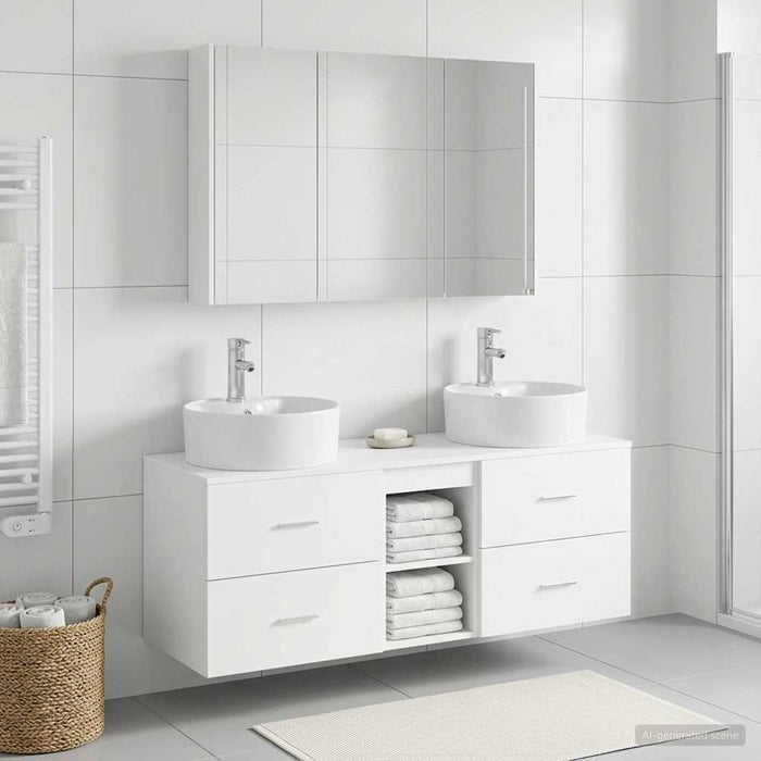 Set de mobilier pentru baie 4 pcs Alb Lemn prelucrat și sticlă WALTI