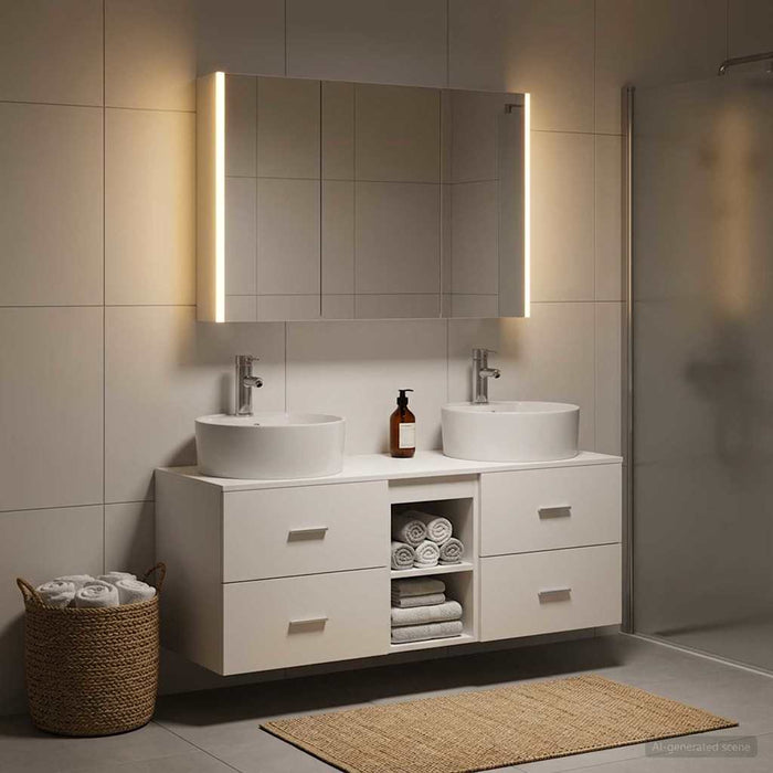 Set de mobilier pentru baie 4 buc. Alb Lemn prelucrat și sticlă WALTI
