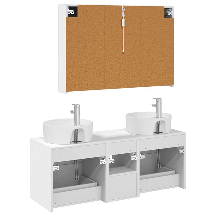 Set de mobilier pentru baie 4 pcs Alb Lemn prelucrat și sticlă WALTI