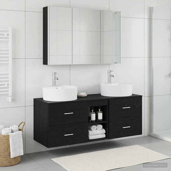 Set de mobilier pentru baie 4 buc. Stejar Negru - WALTI WALTI