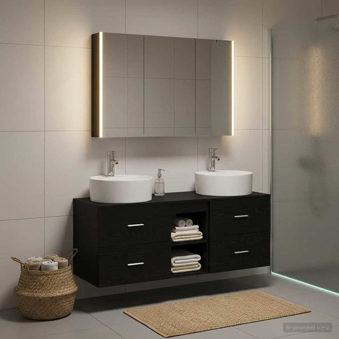 Set de mobilier pentru baie 4 buc. Stejar Negru - WALTI WALTI