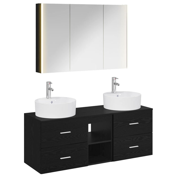 Set de mobilier pentru baie 4 pcs Stejar Negru WALTI