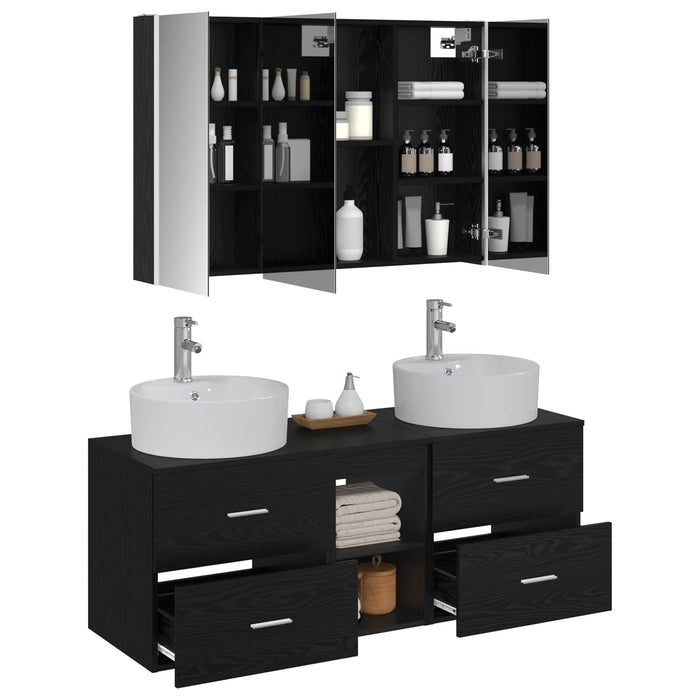 Set de mobilier pentru baie 4 pcs Stejar Negru WALTI