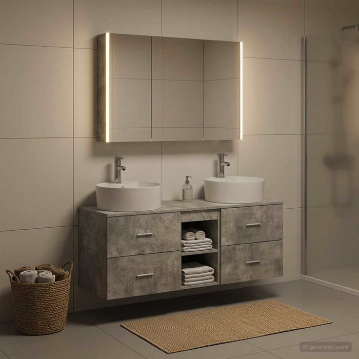 Set de mobilier pentru baie 4 buc. Gri Beton WALTI