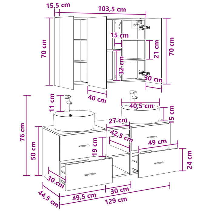 Set de mobilier pentru baie 4 pcs Gri Beton WALTI