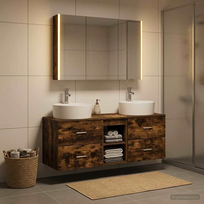 Set de mobilier pentru baie 4 buc. Stejar fumuriu - WALTI WALTI