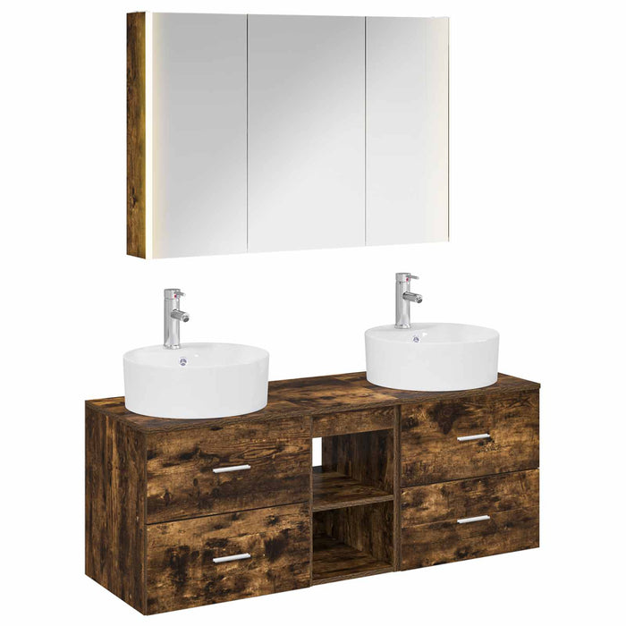 Set de mobilier pentru baie 4 pcs Stejar fumuriu WALTI