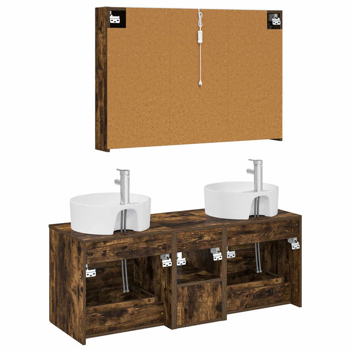 Set de mobilier pentru baie 4 pcs Stejar fumuriu WALTI