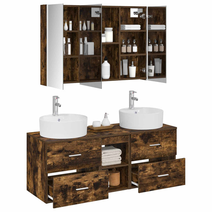 Set de mobilier pentru baie 4 pcs Stejar fumuriu WALTI