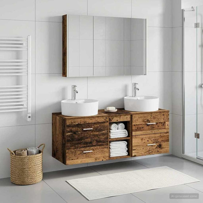 Set de mobilier pentru baie 4 pcs Lemn vechi WALTI