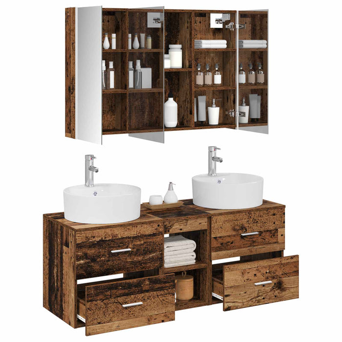 Set de mobilier pentru baie 4 pcs Lemn vechi WALTI