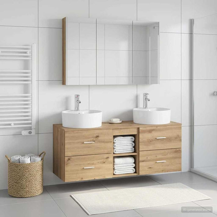Set de mobilier pentru baie 4 buc. Stejar Artizanal - WALTI WALTI