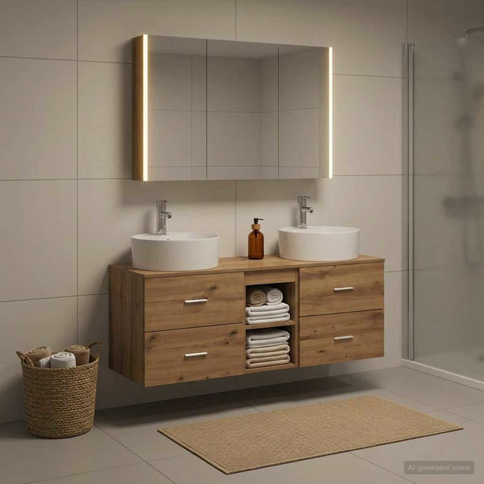 Set de mobilier pentru baie 4 buc. Stejar Artizanal - WALTI WALTI