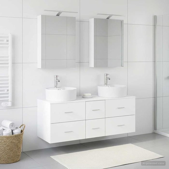 Set de mobilier pentru baie 5 buc. Alb Lemn prelucrat și sticlă WALTI