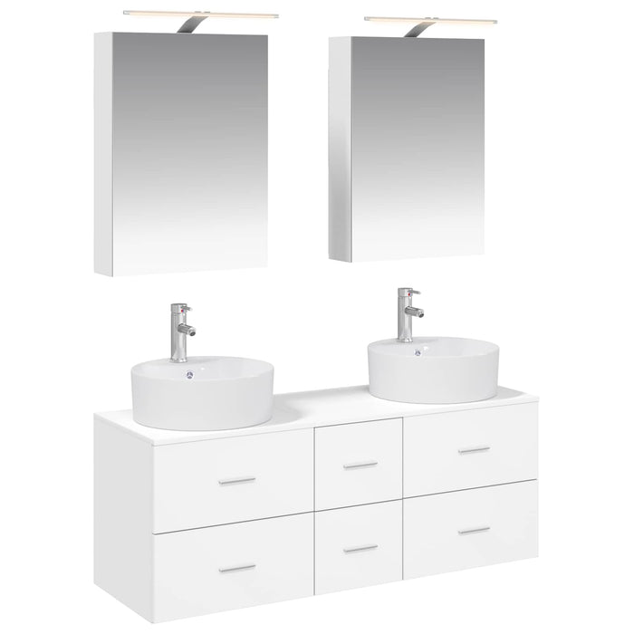 Set de mobilier pentru baie 5 pcs Alb Lemn prelucrat și sticlă WALTI