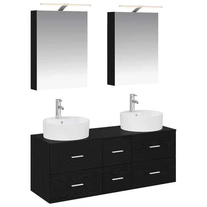 Set de mobilier pentru baie 5 pcs Stejar Negru WALTI