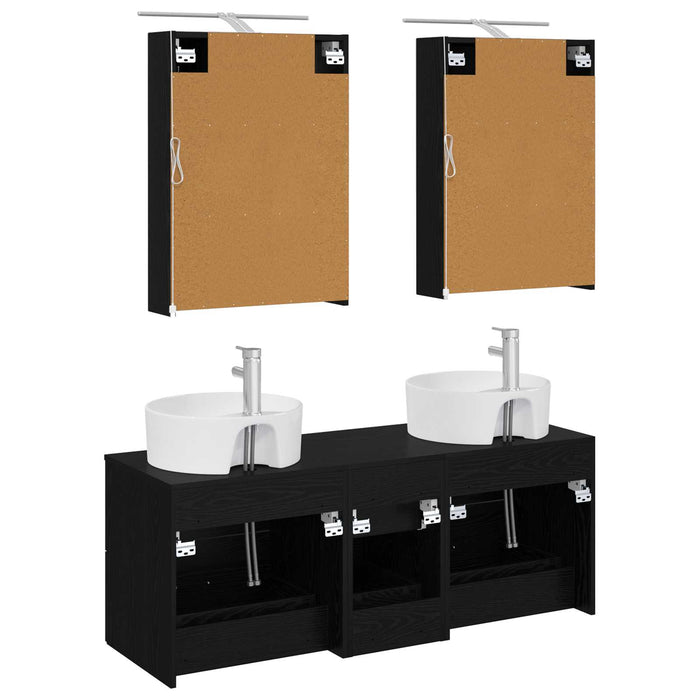 Set de mobilier pentru baie 5 pcs Stejar Negru WALTI