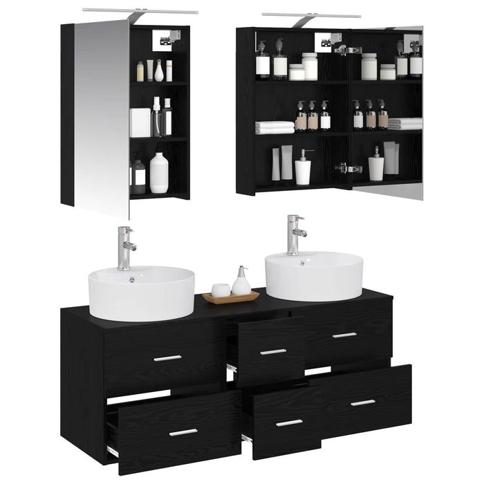 Set de mobilier pentru baie 5 pcs Stejar Negru WALTI