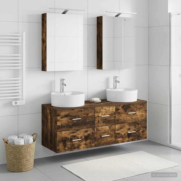 Set de mobilier pentru baie 5 buc. Stejar fumuriu WALTI
