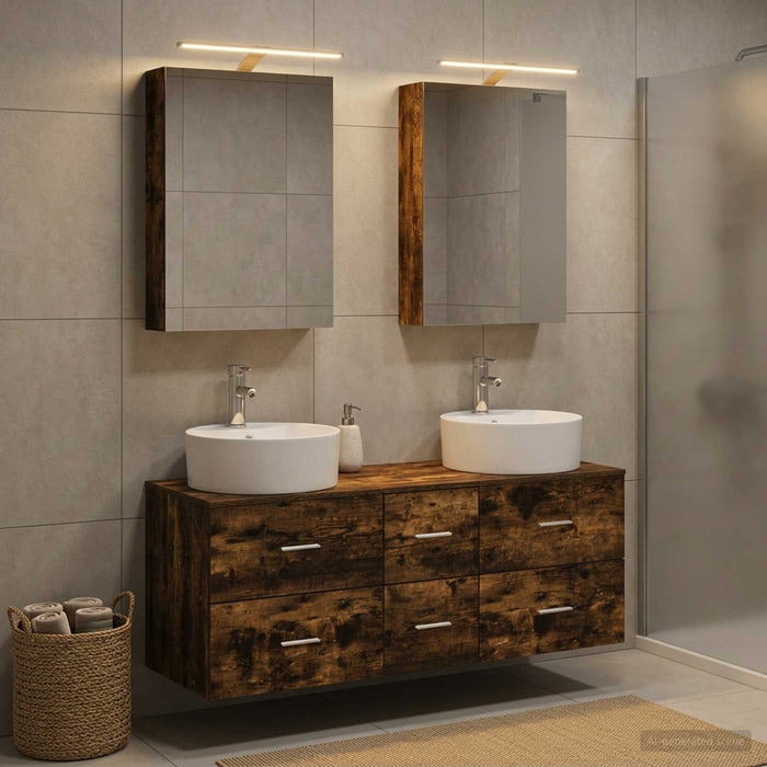 Set de mobilier pentru baie 5 buc. Stejar fumuriu WALTI