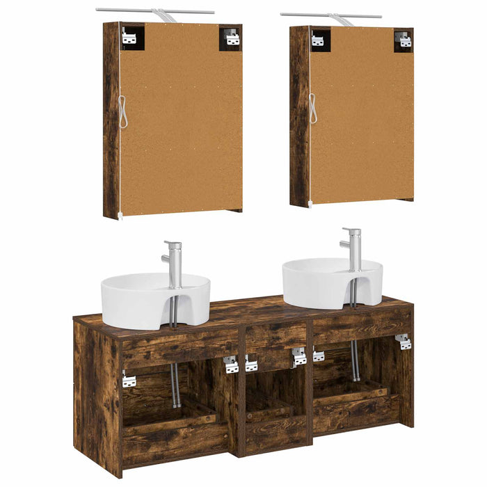 Set de mobilier pentru baie 5 pcs Stejar fumuriu WALTI