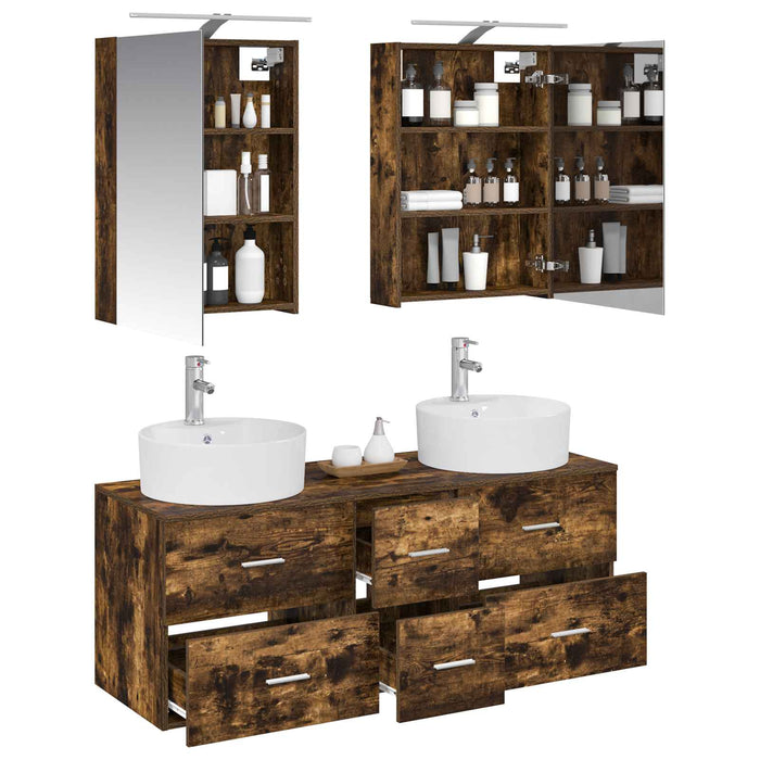 Set de mobilier pentru baie 5 pcs Stejar fumuriu WALTI