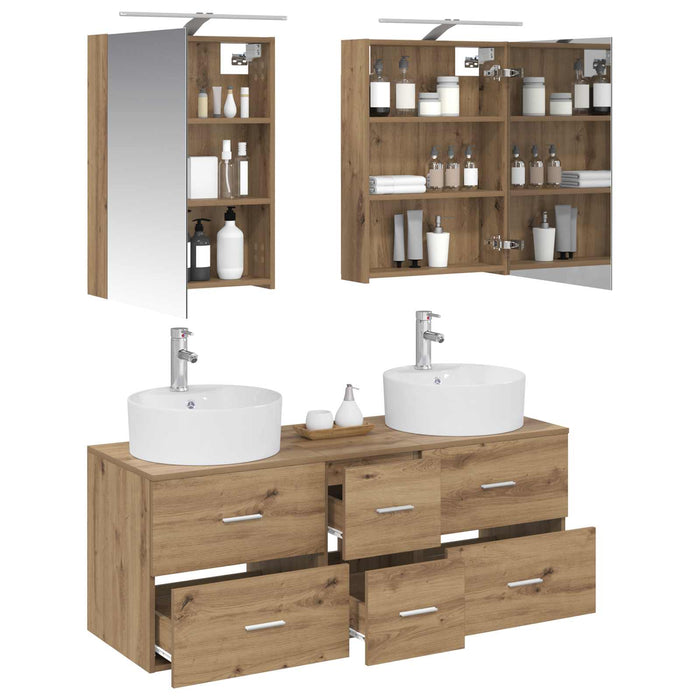 Set de mobilier pentru baie 5 pcs Stejar Artizanal WALTI