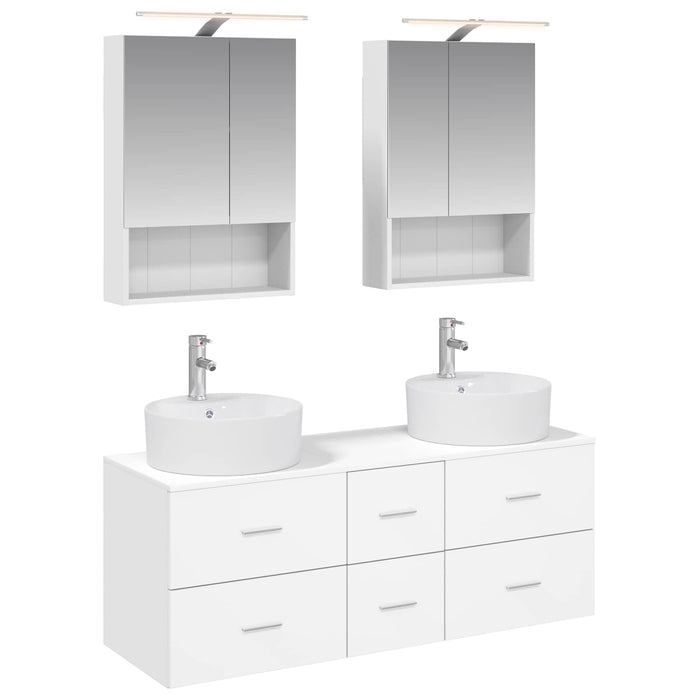 Set de mobilier pentru baie 5 pcs Alb Lemn prelucrat și sticlă WALTI