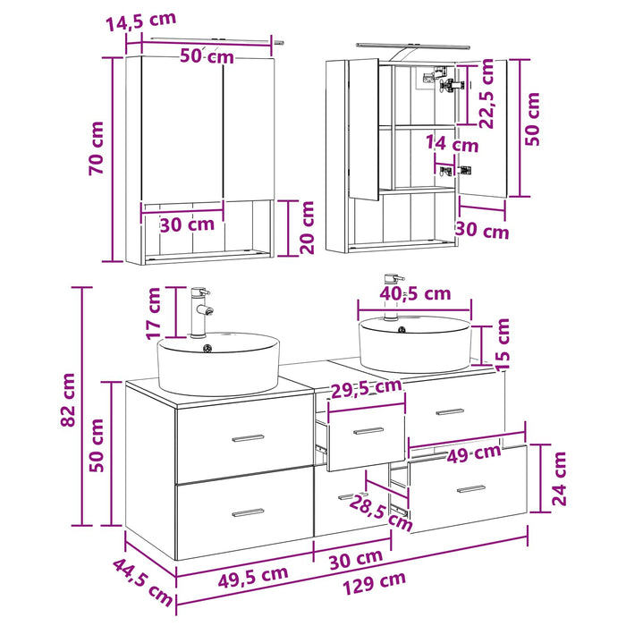 Set de mobilier pentru baie 5 pcs Alb Lemn prelucrat și sticlă WALTI