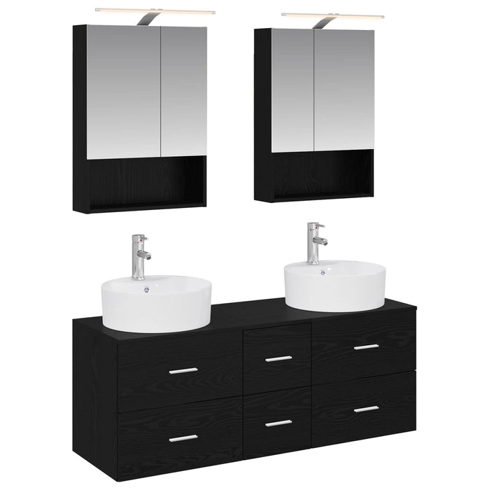 Set de mobilier pentru baie 5 pcs Stejar Negru WALTI