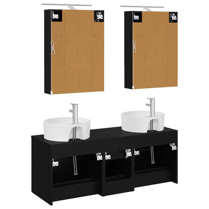 Set de mobilier pentru baie 5 pcs Stejar Negru WALTI
