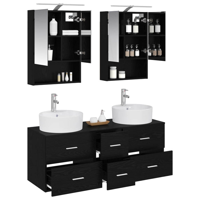 Set de mobilier pentru baie 5 pcs Stejar Negru WALTI
