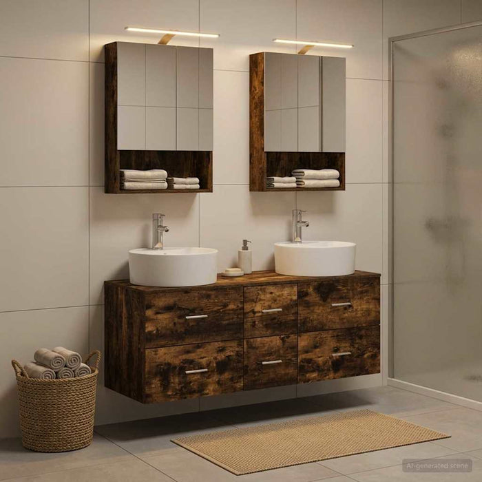 Set de mobilier pentru baie 5 buc. Stejar fumuriu - WALTI WALTI