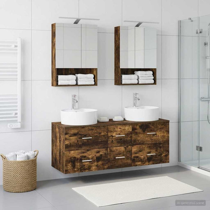 Set de mobilier pentru baie 5 buc. Stejar fumuriu - WALTI WALTI