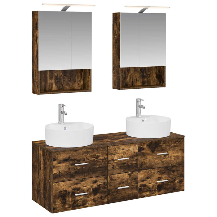 Set de mobilier pentru baie 5 pcs Stejar fumuriu WALTI