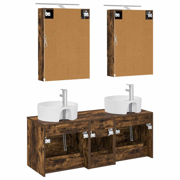 Set de mobilier pentru baie 5 pcs Stejar fumuriu WALTI