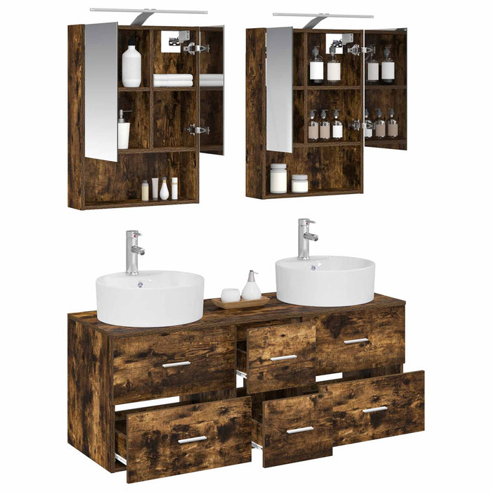 Set de mobilier pentru baie 5 pcs Stejar fumuriu WALTI