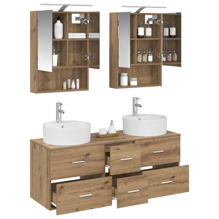 Set de mobilier pentru baie 5 pcs Stejar Artizanal WALTI