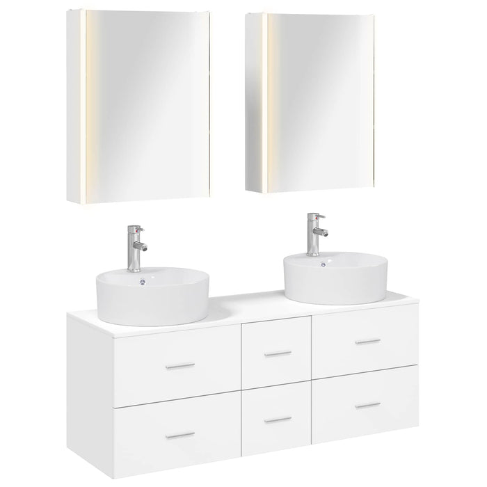 Set de mobilier pentru baie 5 pcs Alb Lemn prelucrat și sticlă WALTI