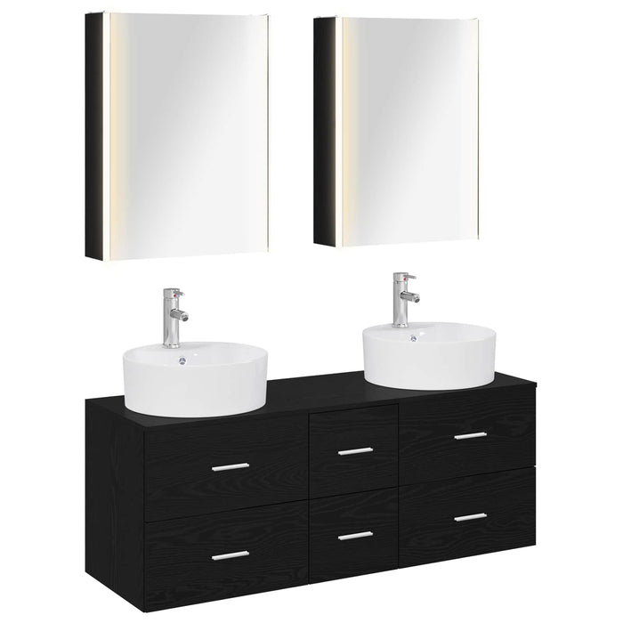 Set de mobilier pentru baie 5 pcs Stejar Negru WALTI