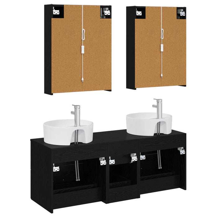 Set de mobilier pentru baie 5 pcs Stejar Negru WALTI