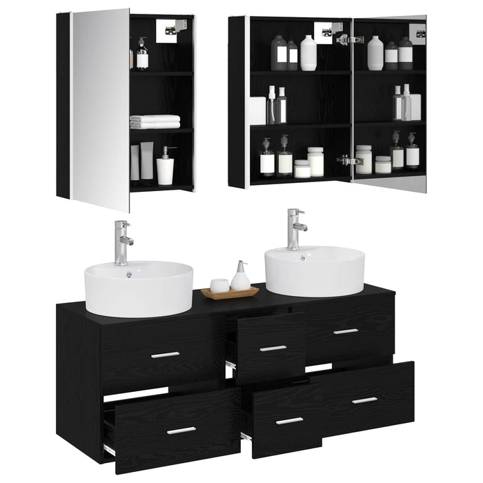 Set de mobilier pentru baie 5 pcs Stejar Negru WALTI