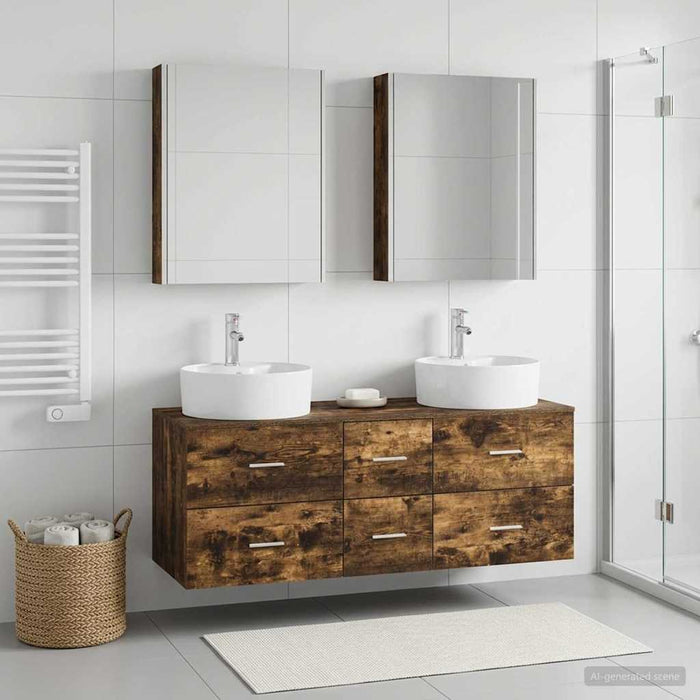 Set de mobilier pentru baie 5 buc. Stejar fumuriu - WALTI WALTI