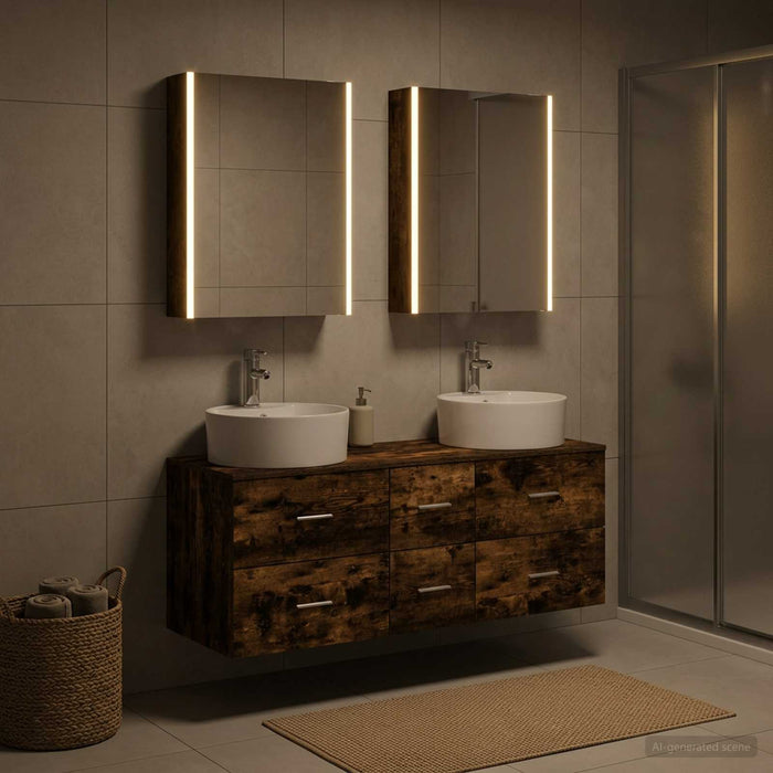 Set de mobilier pentru baie 5 buc. Stejar fumuriu - WALTI WALTI