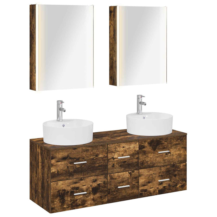 Set de mobilier pentru baie 5 pcs Stejar fumuriu WALTI